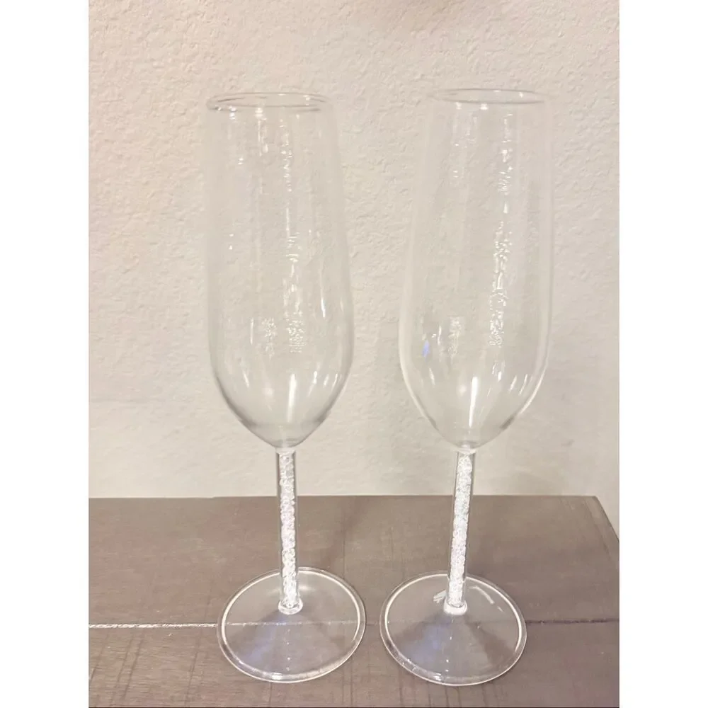 Z Gallerie glass Champagne Flutes Crystal Filled Stem Set of 2